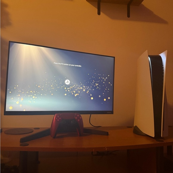 Sony PlayStation Console with Monitor & Red Controller